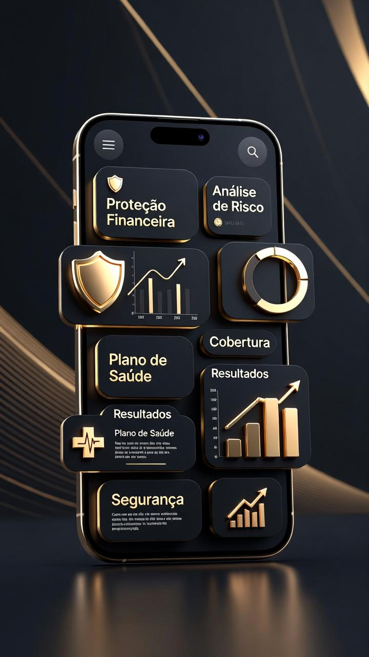 dashboard digital de seguros com análise financeira proteção patrimonial e plano de saúde